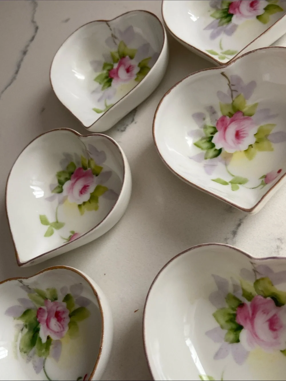 Antique Noritake Heart Butter Pats Hand Painted Roses Set of 6